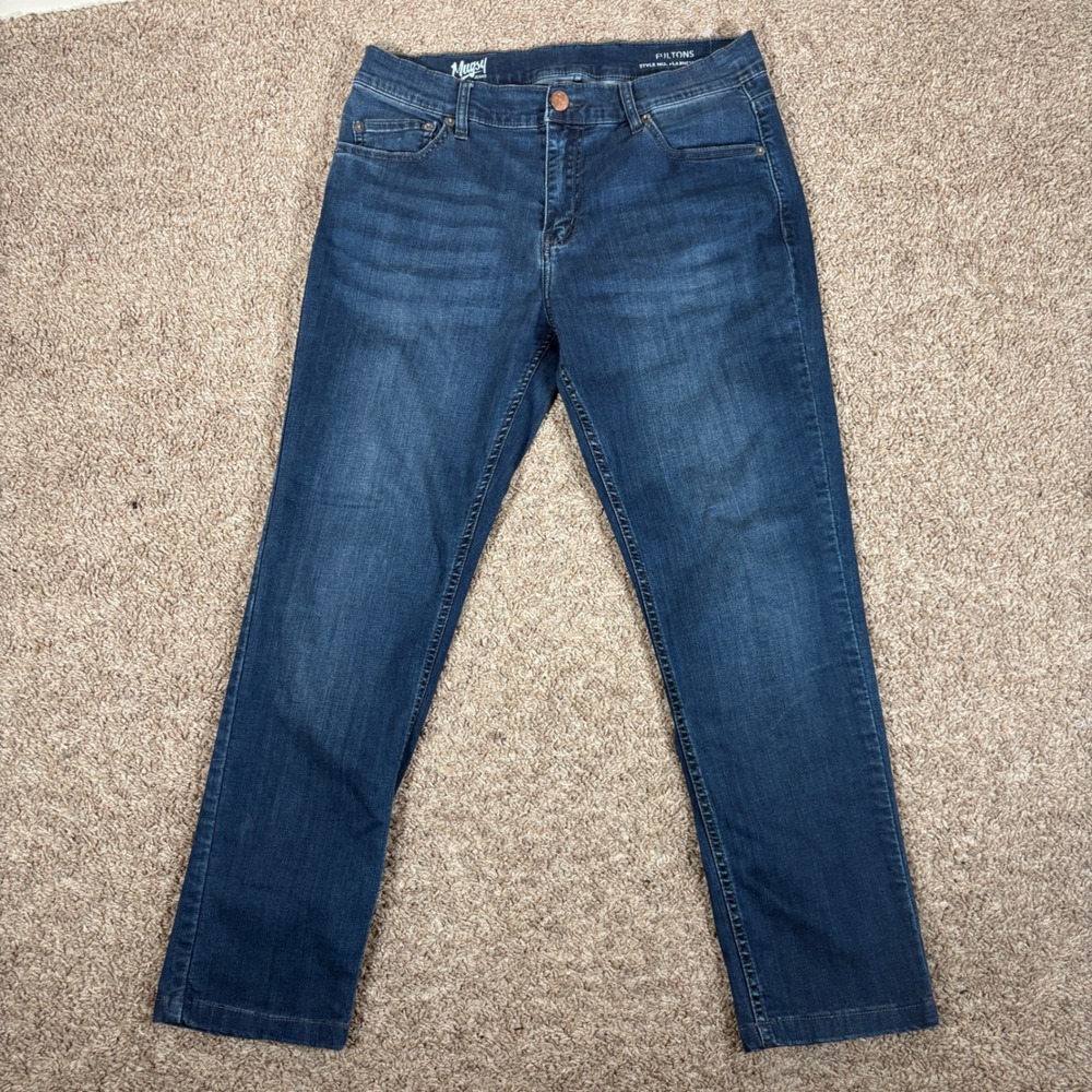 Mugsy Jeans Fultons Mens 33x27 Dark Wash Blue Stretch Slim Straight FLX3NBU